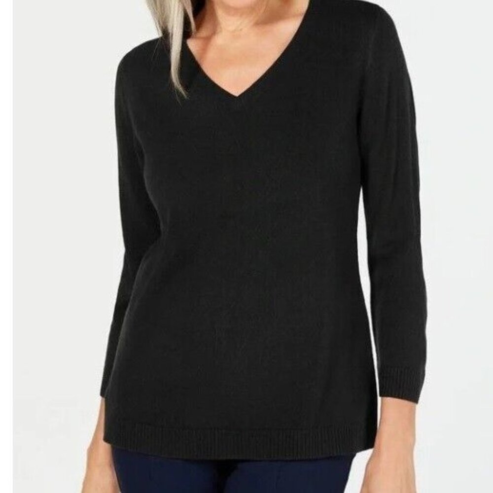 Karen Scott Womens S Black Luxsoft V Neck Pullover Sweater NWT CX85